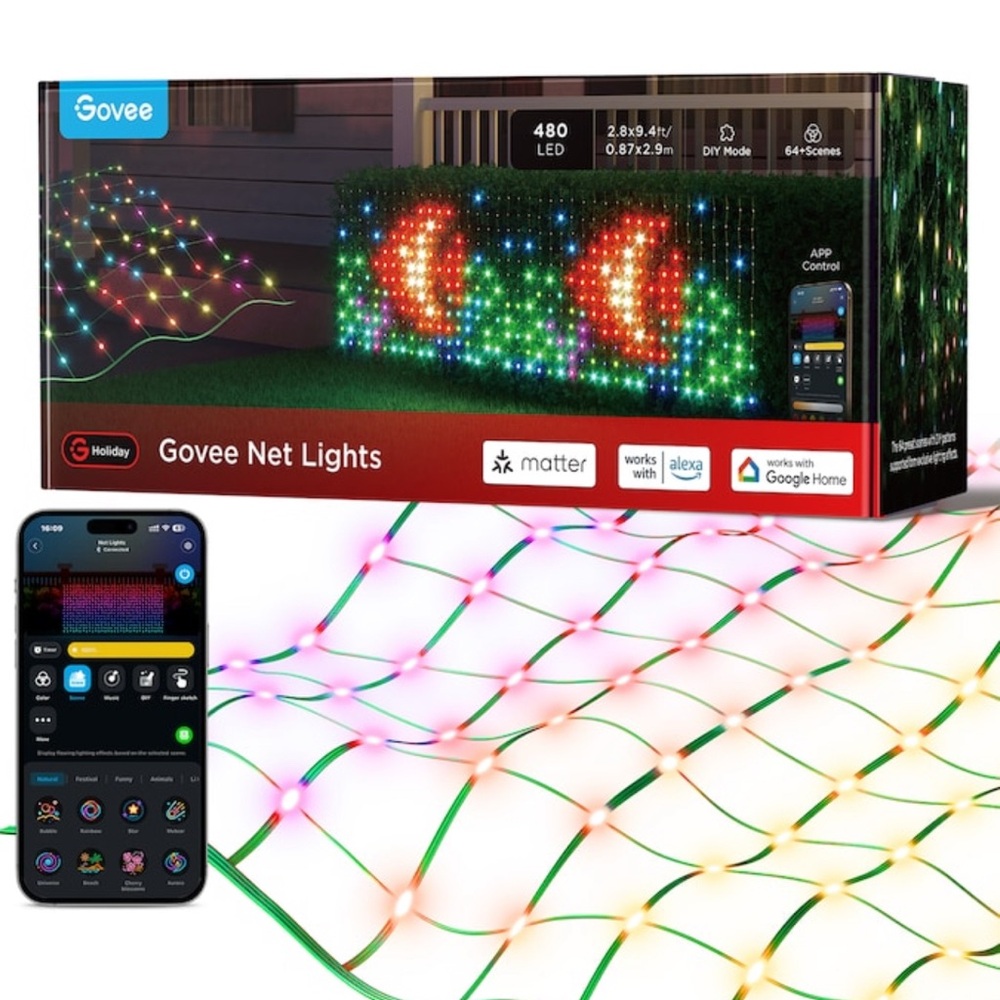 Programable Govee LED Net Lights 9’ x 2’ animation automated by app or hub